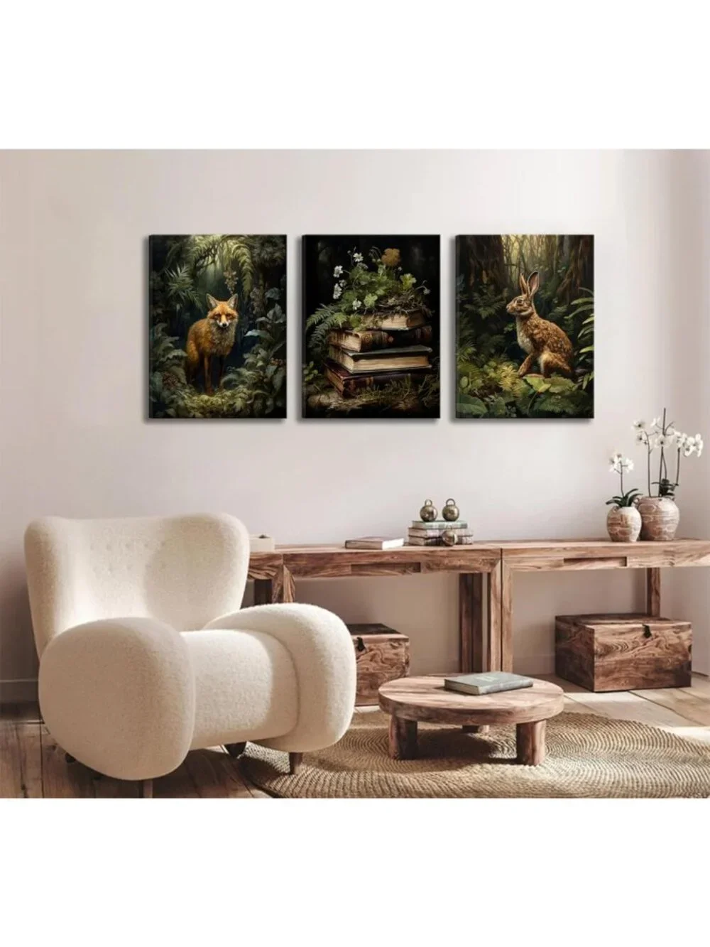 3-Piece Forest Animal Canvas Art Set | Woodland Fox & Rabbit Wall Decor 16x24